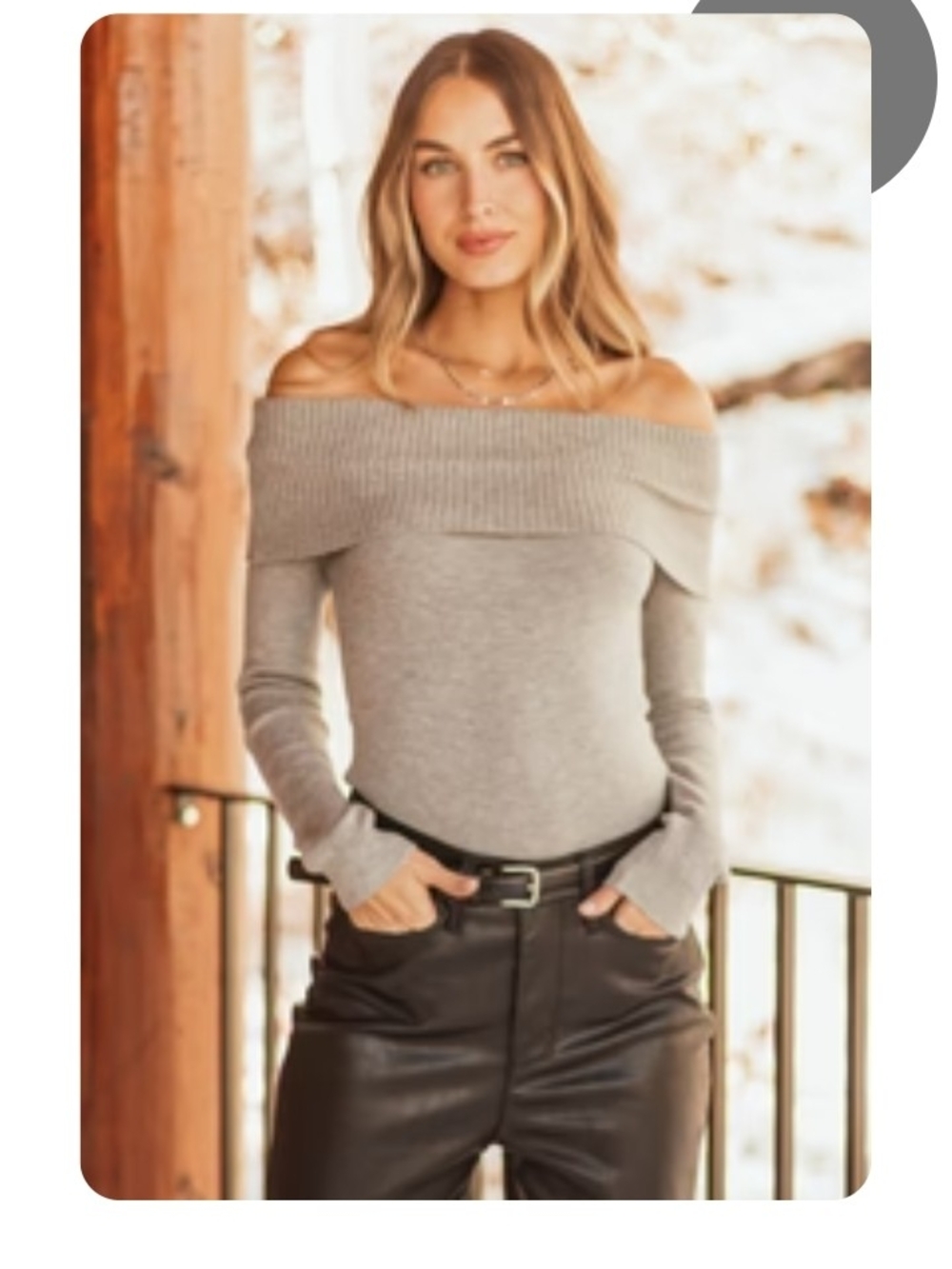 Love Tree Off-the-Shoulder Ribbed Sweater in Light Gray